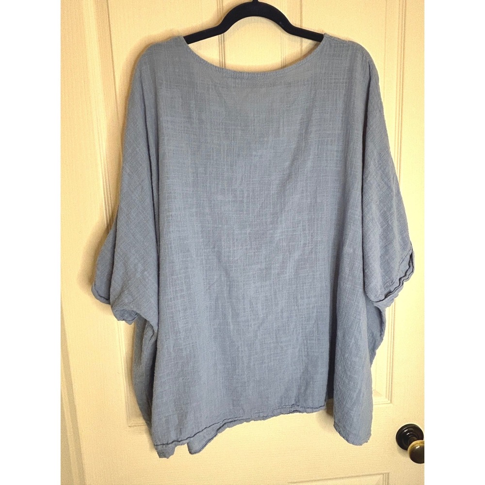 Beyond Capri Italy Women Blue 100% Cotton Oversized Boxy Lagenlook Tunic Top OS - Picture 4 of 6